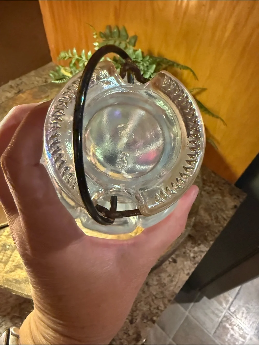 Iridescent Glass Hummingbird Feeder with Black Base